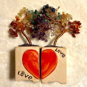 Handcrafted Love Tree Decor with Gemstones. Feng Shui Love Tree. Reversible.